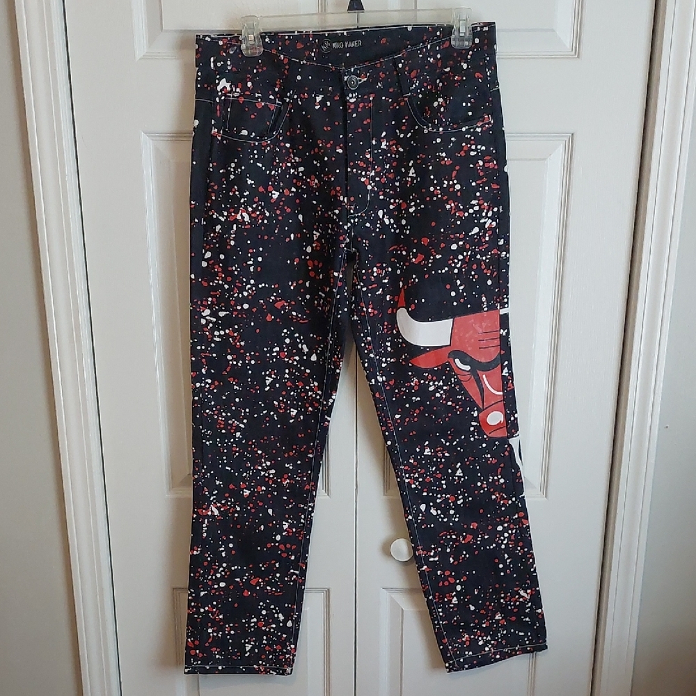 Chicago Bulls Black Splatter Logo Jeans
